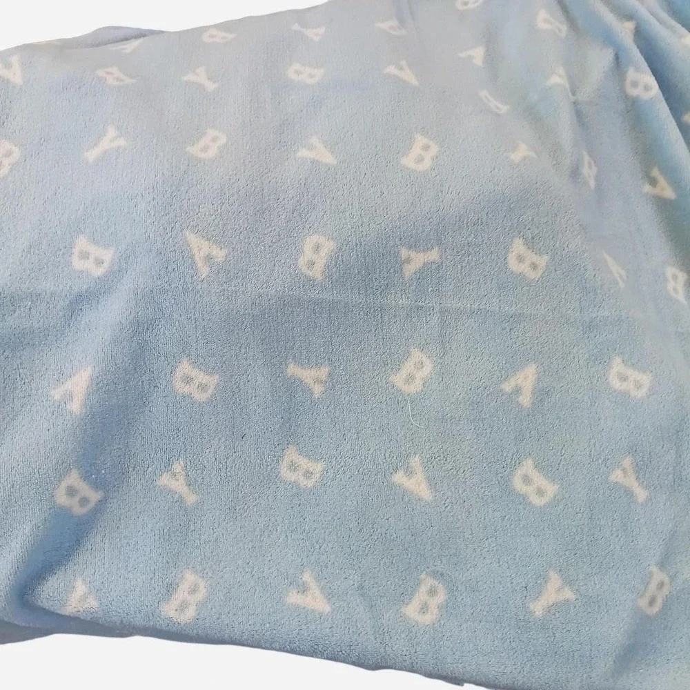 Carter's Watch The Wear Baby Blue Polyester Blanket White Repeating 'BABY' Text